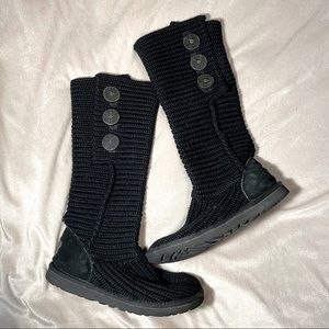 UGG black cable knit boots, button detail. Classic Cardy Boot